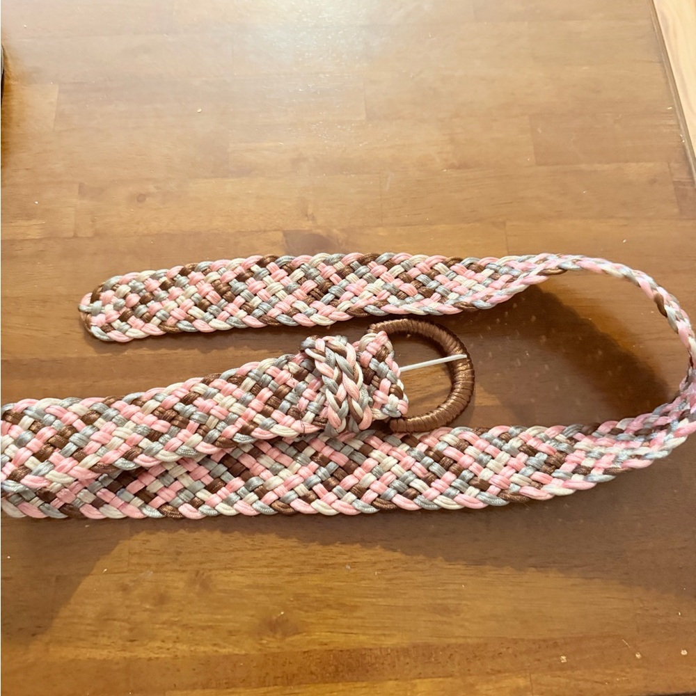 Stylish Braided Women's Belt in Pink and Brown